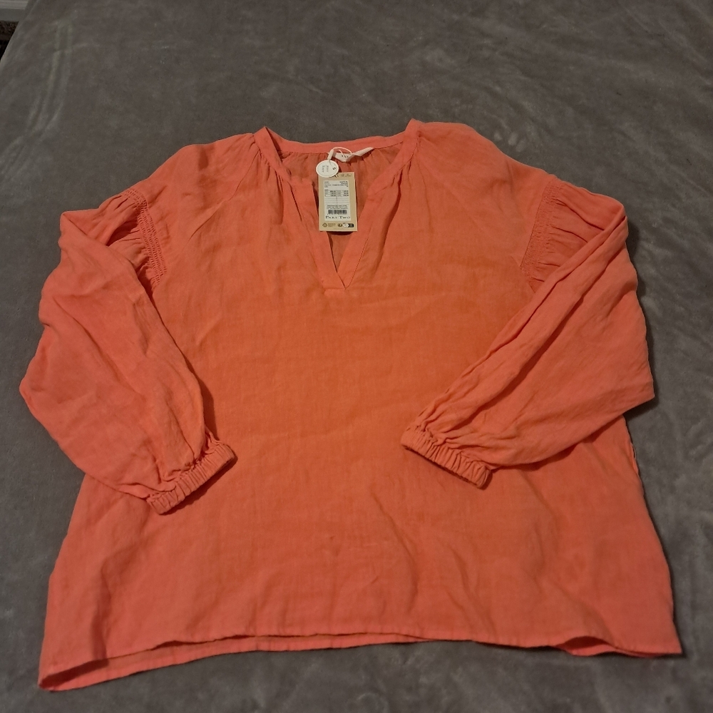 Women's SafaPW Pure Linen Blouse Color Porcelain Rose Sz. 12 *MEASUREMENTS*